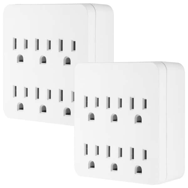 GE 6-Outlet Surge Protector Wall Tap Adapter, 1020J, White, (2-Pack)