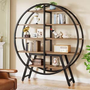 Eulas 67 in. Round Light Brown 5-Tiers Industrial Bookshelf Etagere Bookcase with Open Back