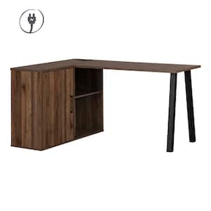 Zolten 59.75 in. L-Shaped Natural Walnut Laminated Particle Board Desk with Metal Legs