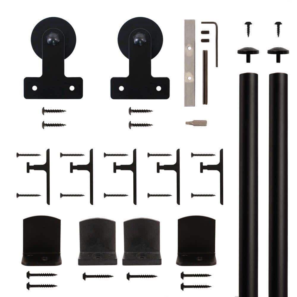 Black Aluminum Barn Door Hardware Kit with Thermoplastic Wheels