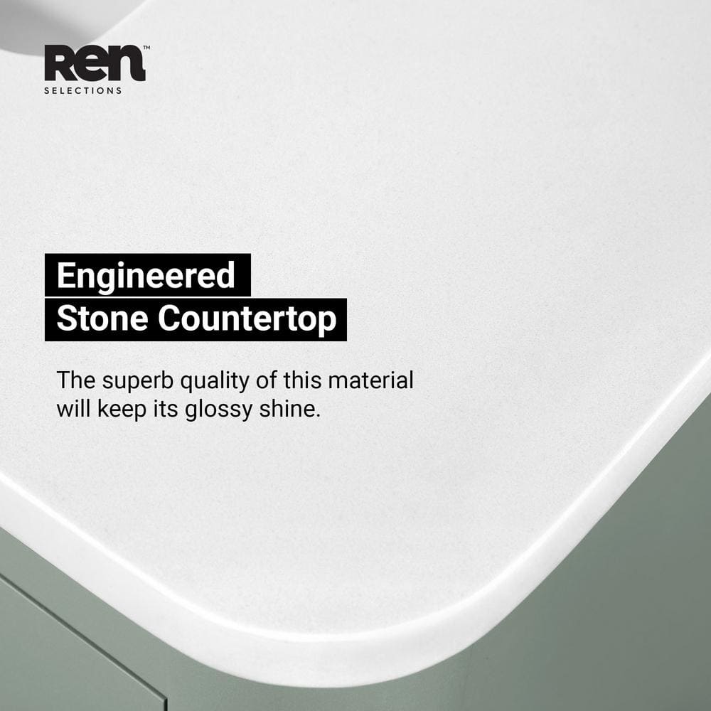 Sage Green Freestanding Bathroom Vanity with Engineered Marble Top