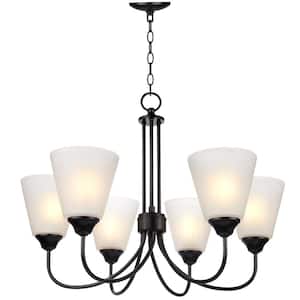 Magdali 6-Light Black Traditional Chandelier for Kitchen Island with Frosted Glass Shade and No Bulb Included