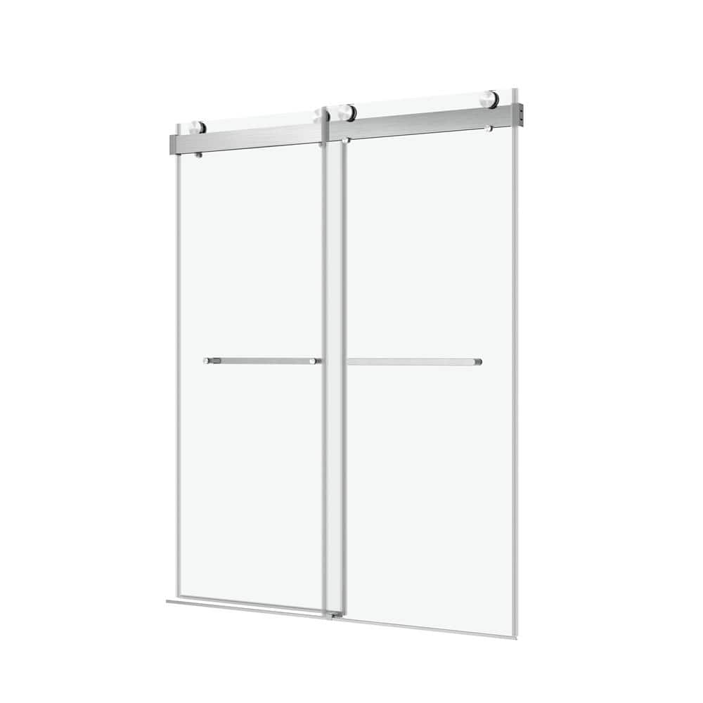 60 in. W x 76 in. H Sliding Frameless Shower Tub Door/Enclosure in Brushed 
