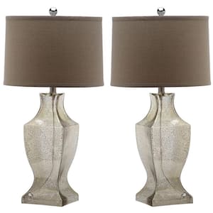 Glass Bottom 28.5 in. Antique Silver Urn Table Lamp with Wheat Shade (Set of 2)