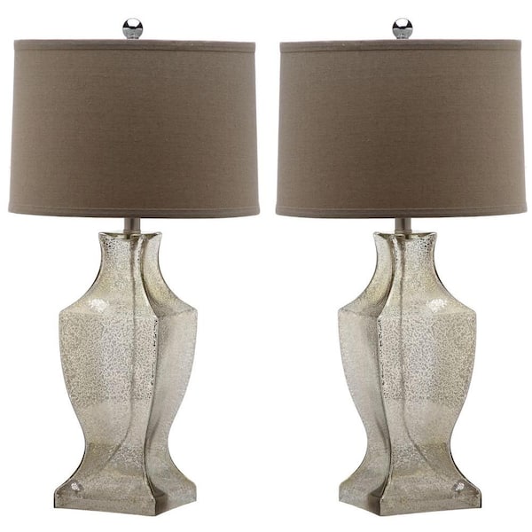 SAFAVIEH Glass Bottom 28.5 in. Antique Silver Urn Table Lamp with Wheat Shade (Set of 2)