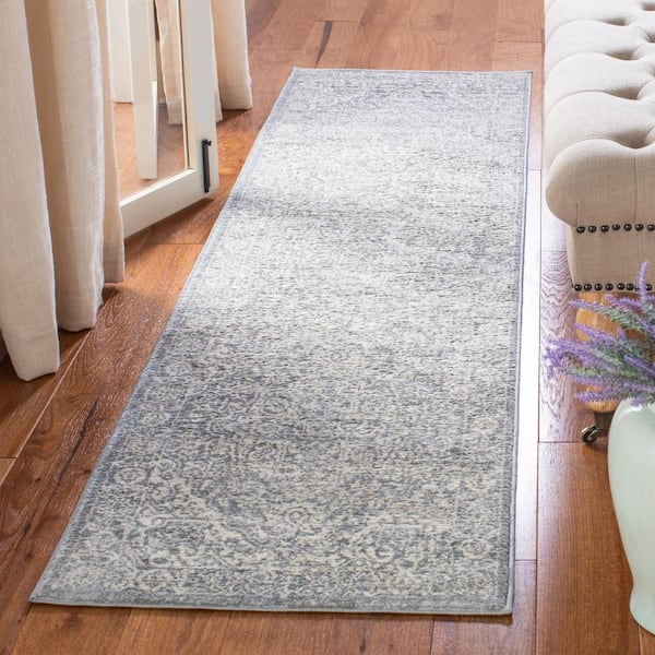 Brentwood Light Gray/Ivory 2 ft. x 14 ft. Distressed Border Medallion Runner Rug