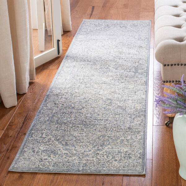 Brentwood Light Gray/Ivory 2 ft. x 18 ft. Distressed Border Medallion Runner Rug