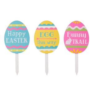 15 in. H Wooden Easter Egg Yard Stake (Set of 3)