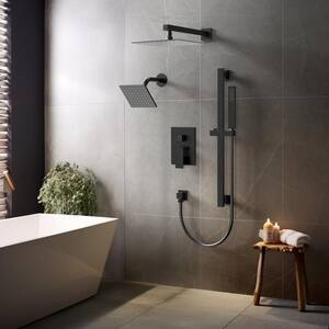 3-Spray Patterns 2.5 GPM 10, 6 in. Dual Shower Head Wall Mount Fixed Shower Head with Handheld In Matte Black