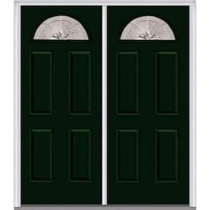 60 in. x 80 in. Heirlooms Left-Hand Inswing Fan Lite Decorative Painted Fiberglass Smooth Prehung Front Door