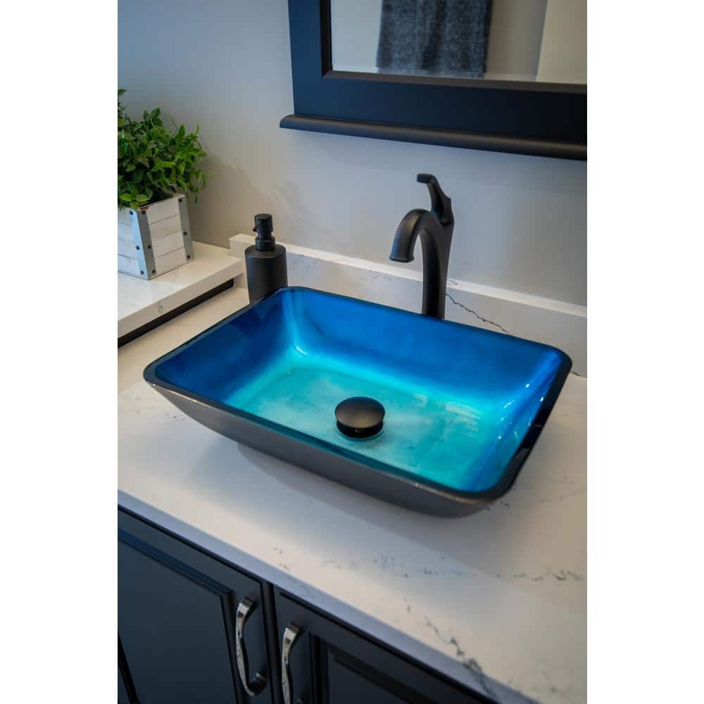 18.25'' Turquoise and Black Glass Rectangular Vessel Sink