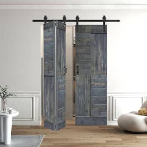 S Style 60in.x84in.(15''X84''X4panels) Carbon Gray Solid Wood Bi-Fold Barn Door With Hardware Kit -Assembly Needed