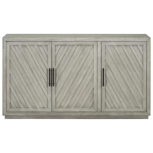 60 in. W x 15.7 in. D x 34.3 in. H Antique Gray Linen Cabinet with Adjustable Shelves and 3 Doors for Bathroom