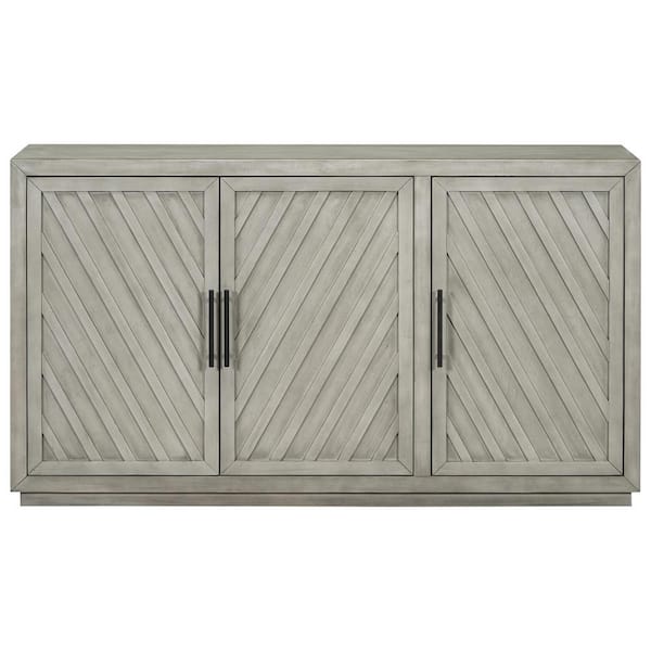 Lycvki 60 in. W x 15.7 in. D x 34.3 in. H Antique Gray Linen Cabinet with Adjustable Shelves and 3 Doors for Bathroom