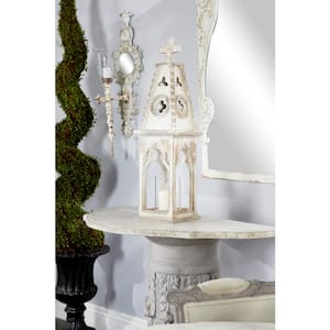 28 in. H White Wood Standing Decorative Candle Lantern