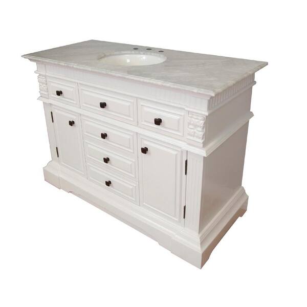 Bellaterra Home Menlo 50 in. W x 22 in. D x 36 in. H Single Vanity in White with Marble Vanity Top in White with White Basin