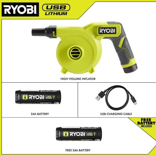 USB Lithium Cordless High Volume Inflator Kit with (2) USB Lithium 2Ah Batteries and Charging Cable
