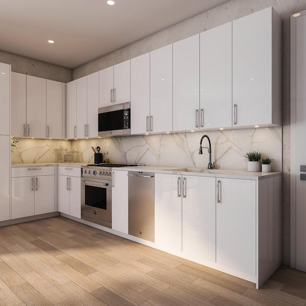 Cambridge Radiance 15 in. W x 12 in. D x 36 in. H Ready to Assemble Slab Wall Kitchen Cabinet in White Gloss