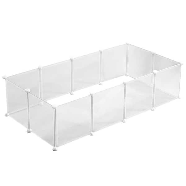 KIWDZFU Transparent Clear Small Animal Playpen White Plastic Pet Enclosure 12 x 12 in. 12 Panels for Guinea Pigs Puppies Rabbits