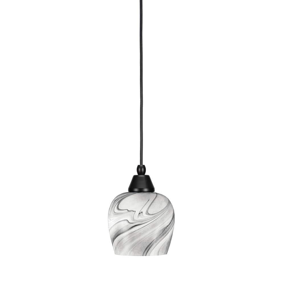 Bryson 6 in. 1-Light Matte Black Cord Pendant Light with 6 in. Onyx Swirl G