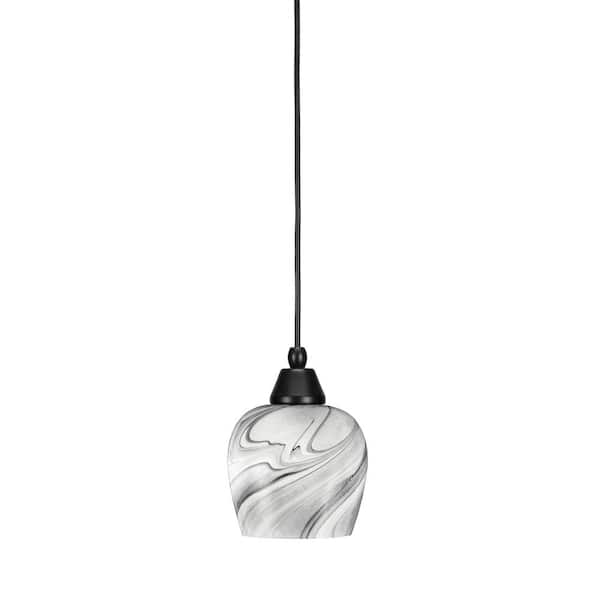 Unbranded Bryson 6 in. 1-Light Matte Black Cord Pendant Light with 6 in. Onyx Swirl Glass Shade, no bulb included
