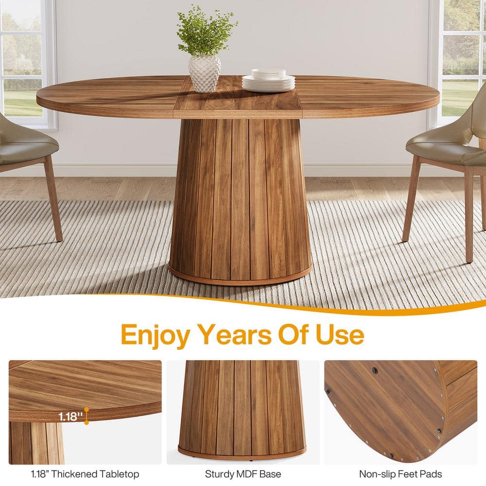 Rustic Brown Reclaimed Wood Oval Dining Table for Six