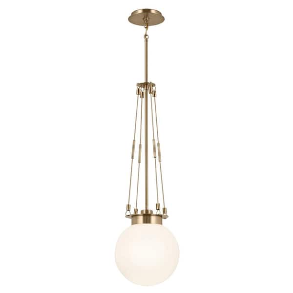 KICHLER Albers 10.5 In. 1-Light Champagne Bronze Modern Kitchen Island Pendant Hanging Light with Opal Glass