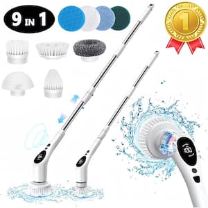 53 in. Electric Cordless Spin Scrub Brush with 9 Replaceable Brush Heads, 3 Adjustable Speeds and Adjustable Handle