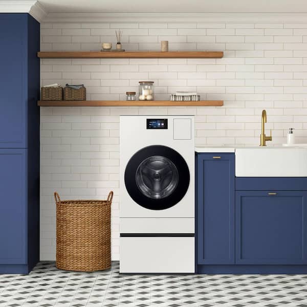 27 in. Laundry Pedestal in Ivory/White with Storage Drawer for All-In-One Model