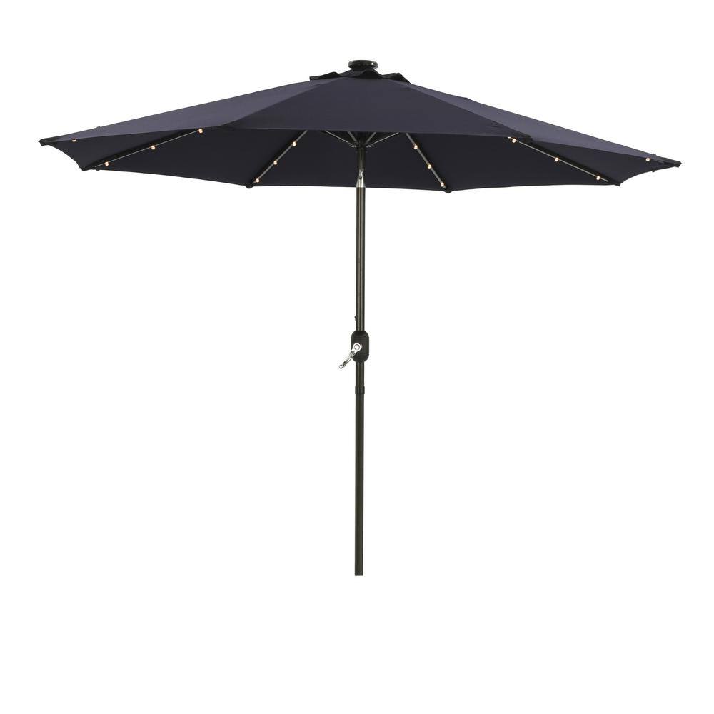 9 ft. Solution-Dyed Fabric Aluminum Market Patio Umbrella in Navy with Sola