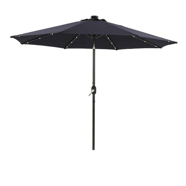 Unbranded 9 ft. Solution-Dyed Fabric Aluminum Market Patio Umbrella in Navy with Solar LED Lighting