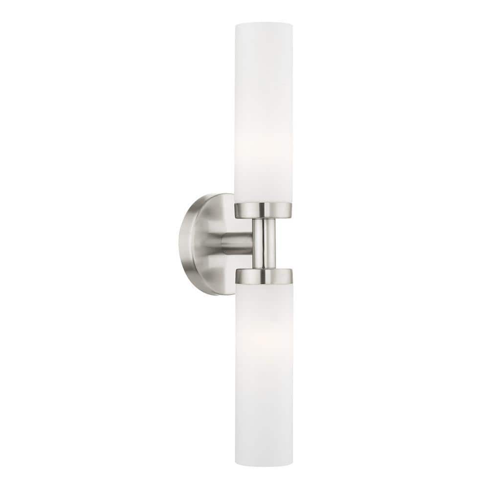 Brushed Nickel 2-Light Vanity with Satin Opal Glass