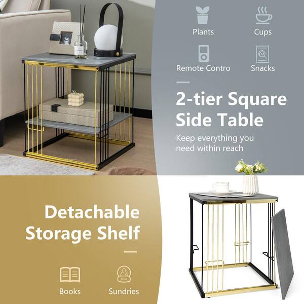 17.7 in White Square Side Table, Small Space End Table, Modern Night Stand  Side Table with Storage Shelve (2-Tier) GM-H-549 - The Home Depot