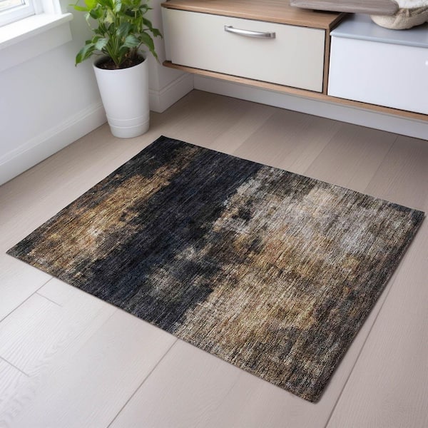 Mayfield Premium Machine Washable Abstract AMF1209 Charcoal 2 ft. x 3 ft. Area Rug