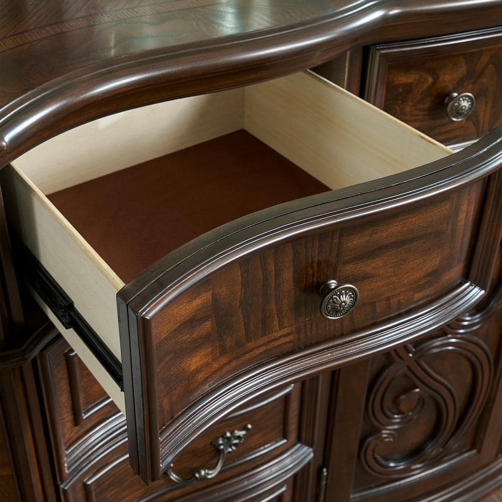 Traditional Brown Cherry Dresser with Mirror and Felt Lined Drawers