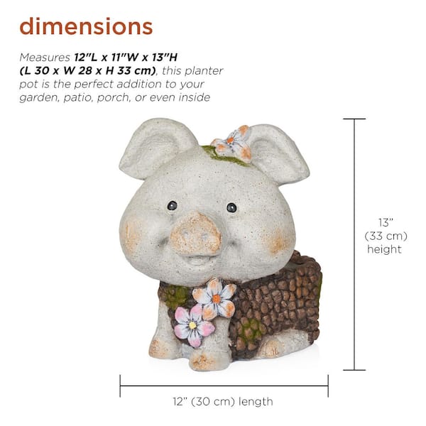 花鸟05 Alpine Corporation 13 in. Smiling Pig Statue Ceramic Planter