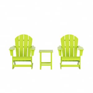 Laguna 3-Piece Fade Resistant Outdoor Patio HDPE Poly Plastic Adirondack Rocking Chairs and Side Table Set, Lime