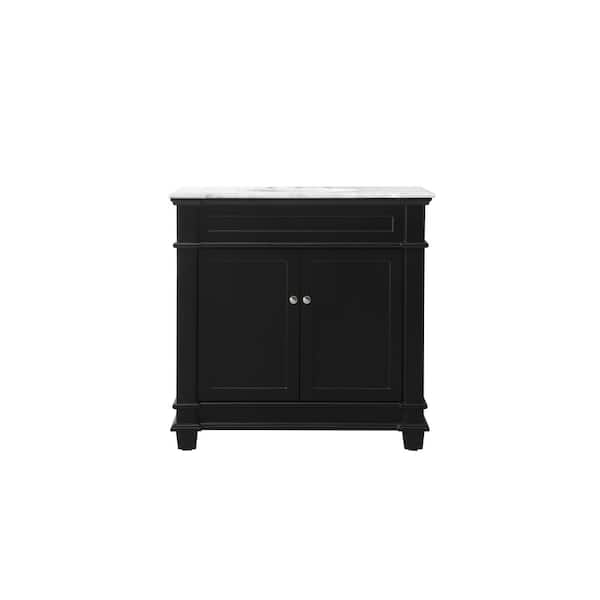 Unbranded Simply Living 36 in. Single Bathroom Vanity in Black with Marble Vanity Top in Carrara White