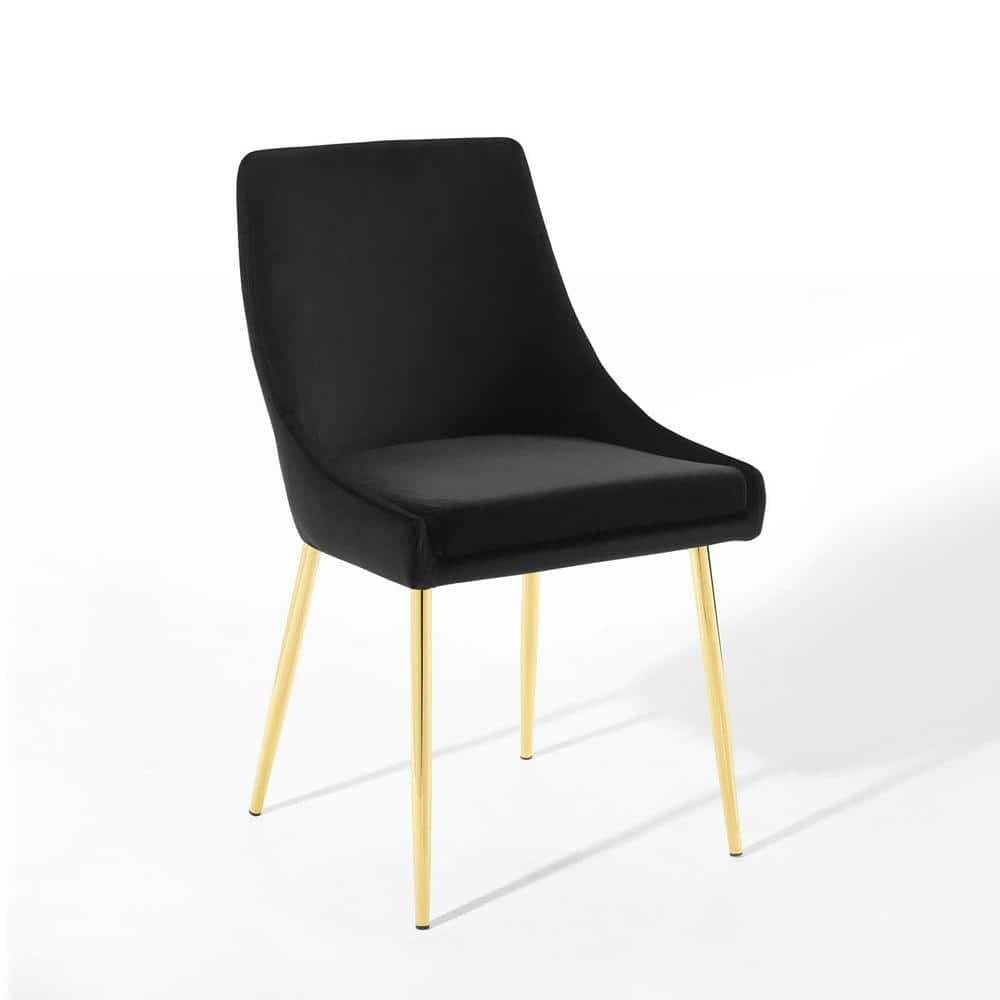 Gold Black Velvet Upholstered Side Chair with Metal Legs