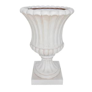 23 in. H Light Aged White Cast Stone Fiberglass Fluted Urn