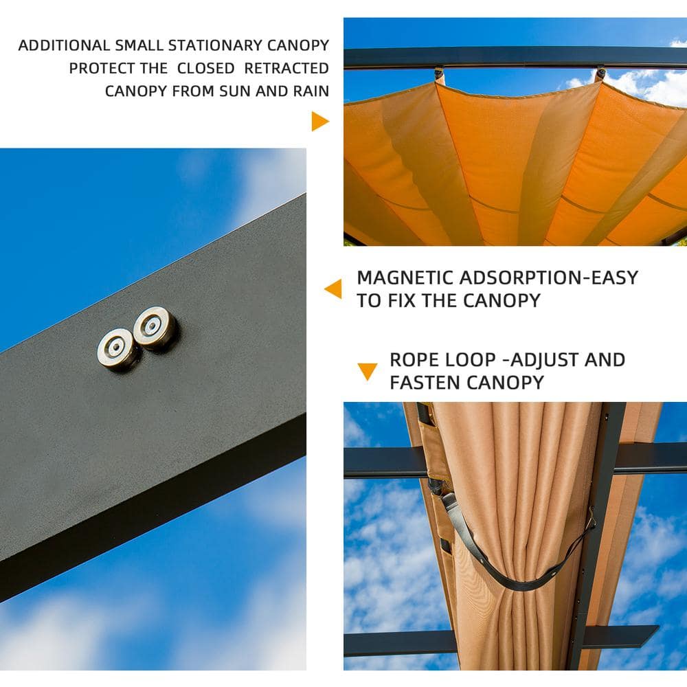 10' x 10' Dark Gray Aluminum Pergola with Retractable Canopy