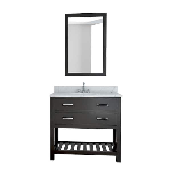 Unbranded Rochester 37 in. W x 22 in. D Bath Vanity in Espresso with Marble Vanity Top in White with White Basin and Mirror