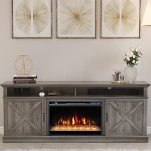 72 in. Freestanding TV Stand for TVs Up to 80 in. with 26 in. Electric Fireplace Insert, Cryatsl, Gray