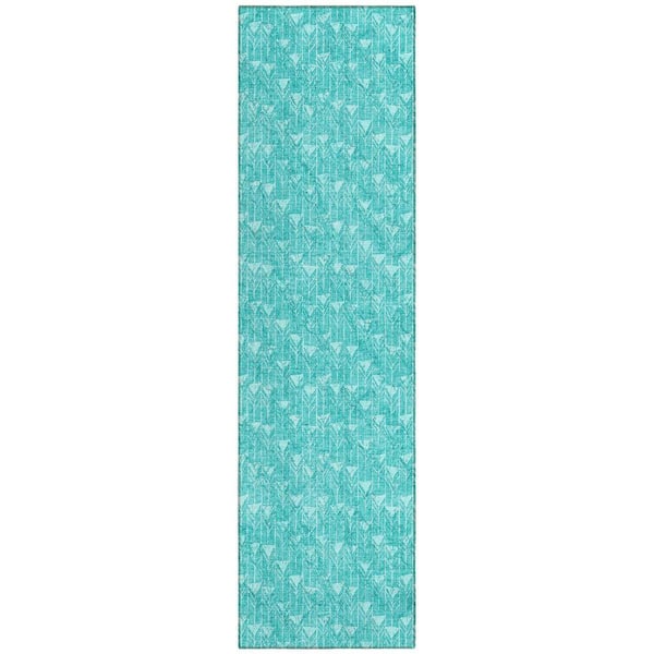 Turquoise 2 ft. x 8 ft. Geometric Indoor / Outdoor Area Rug