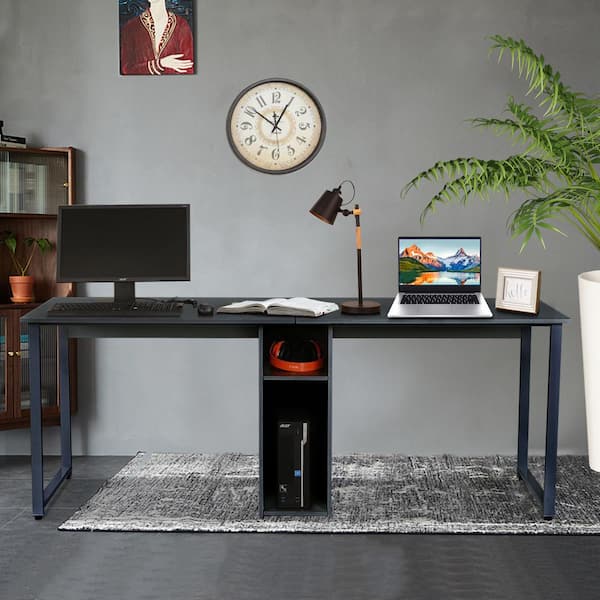 Magic Home 47.2 in. W Rectangular Black MDF Desktop Solid Steel Frame Writing Desk Extra Large Double Workstation Desk