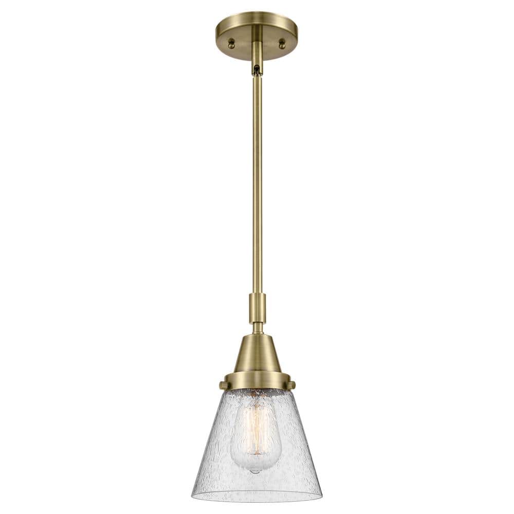 Cone 100-Watt 1-Light Antique Brass Standard Mini Pendant Light with Seeded Glass Shade, No Bulbs Included price history on PriceWatchPro