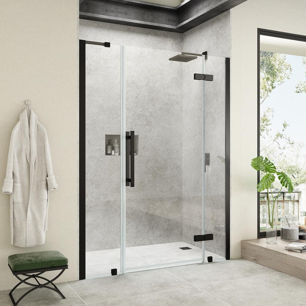Endless 72"H x 58"W Black Frameless Hinged Shower Door