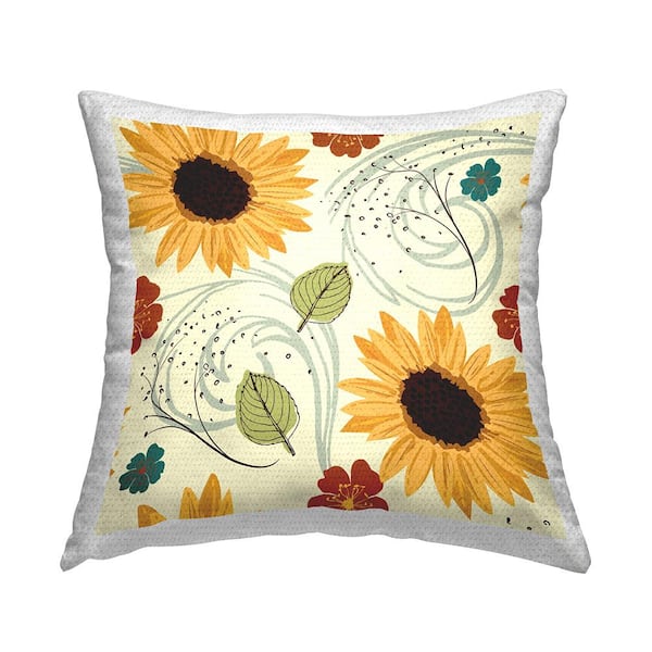 Stupell Industries Warm Sunflower Botanicals Pattern Multi-Color Square Outdoor Throw Pillow
