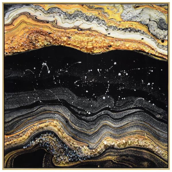 Golden I Crystallus Epoxy Coated Framed Glossy Abstract Canvas Wall Art w/ Heavy Acrylic Crystal Shards, 36 in. x 36 in.