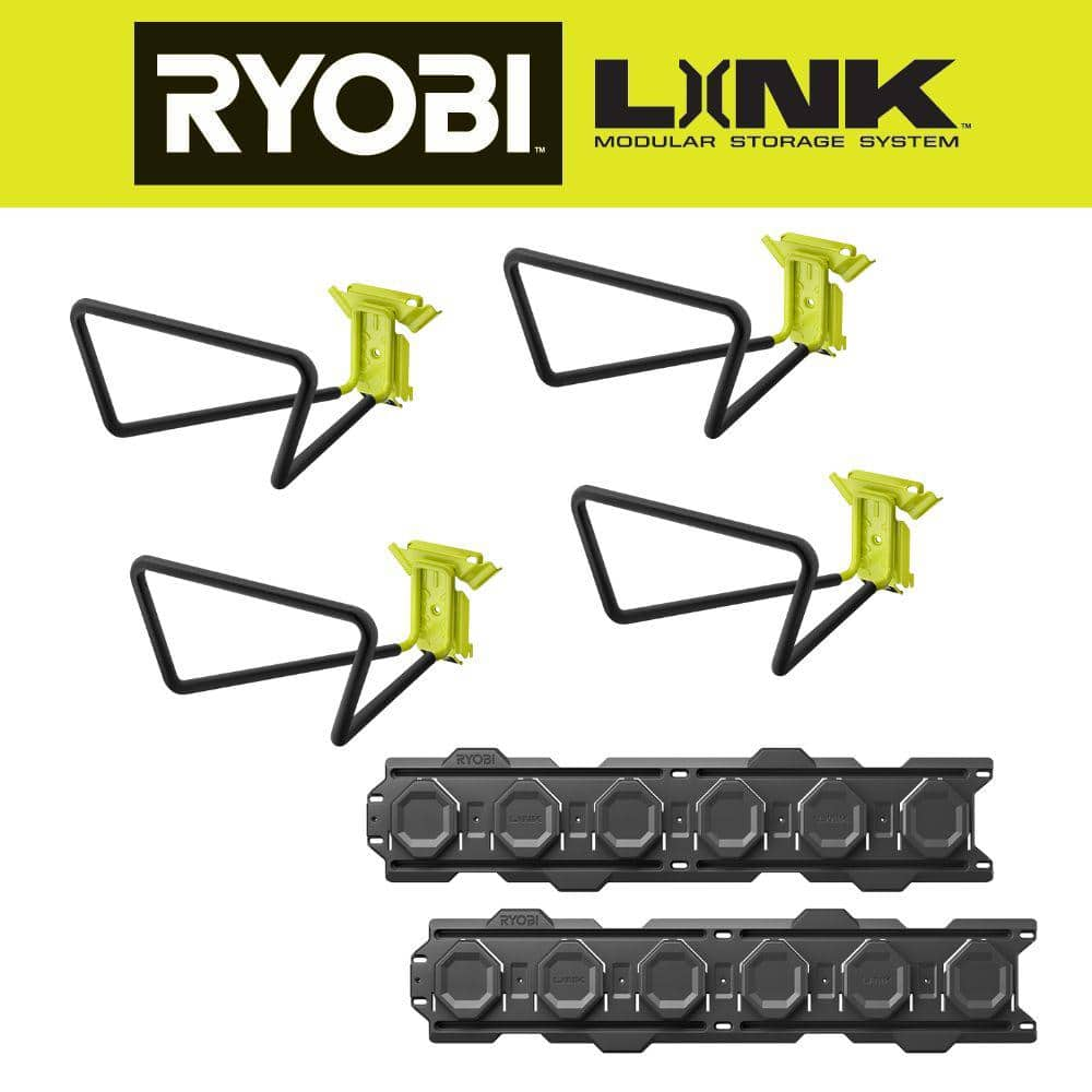 RYOBI LINK Large Multipurpose Hook (4-Pack) with Wall Rail (2-Pack ...